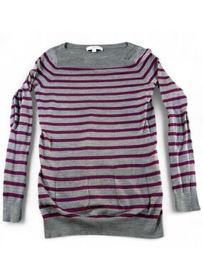Ann Taylor LOFT Sweater Women's XS Striped Gray Burgundy